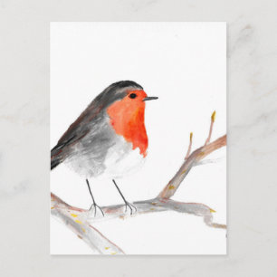 Robin watercolour painting Christmas art Holiday Postcard