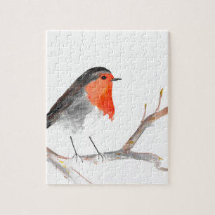 Robin watercolour painting Christmas art Jigsaw Puzzle