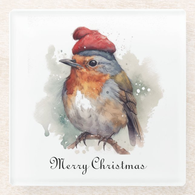 Robin Winter Delight, custom Glass Coaster (Front)