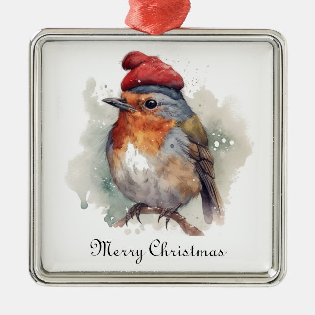 Robin Winter Delight, custom Metal Tree Decoration (Front)