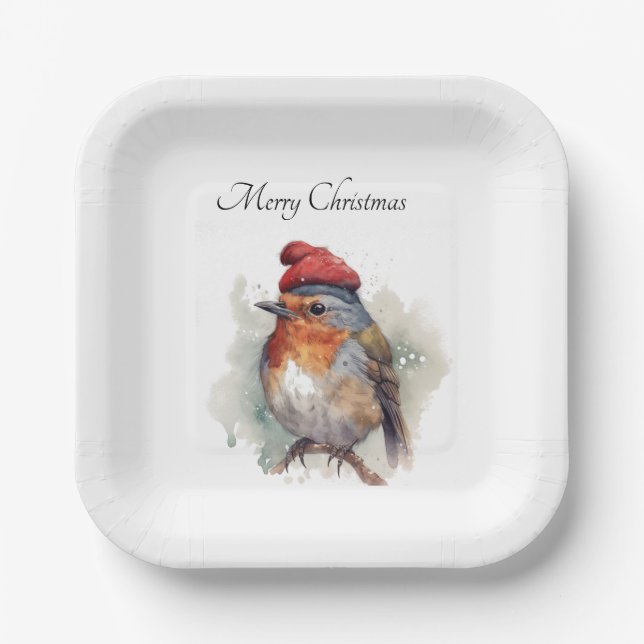 Robin Winter Delight, custom Paper Plate (Front)