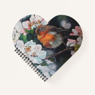 Robin with cherry blossom notebook