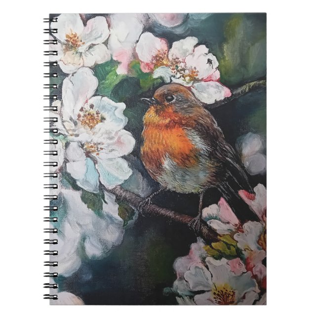 Robin with cherry blossom notebook (Front)