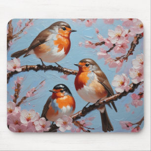 Robins and cherry blossoms mouse pad