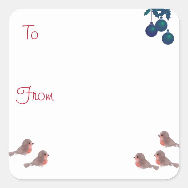Robins and holly cute Christmas Square Sticker (Front)