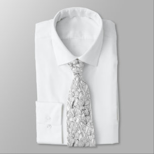 Robins and lilly flowers, black and white tie