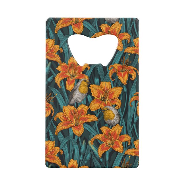 Robins and lilly flowers, orange and blue (Front)