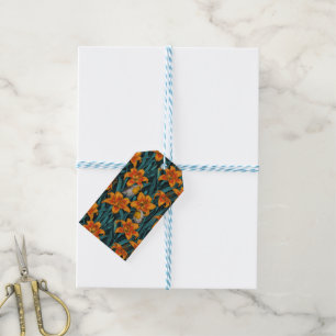 Robins and lilly flowers, orange and blue gift tags