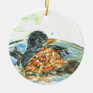 Robin's Bird Bath Ceramic Tree Decoration