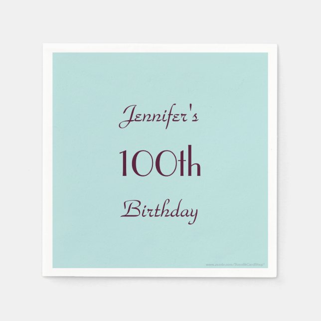 Robins Egg Blue 100th Birthday Party, Name Paper Napkin (Front)
