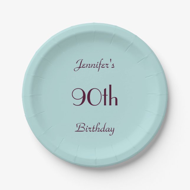 Robin's Egg Blue 90th Birthday Party Minimalist Paper Plate (Front)