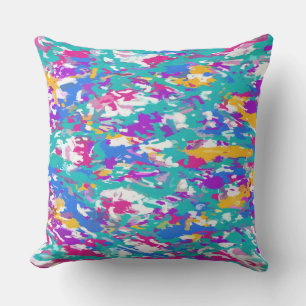 Robin's Egg Blue and Fuchsia Spin Art 3987 Outdoor Cushion