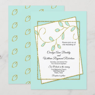 Robins Egg Blue and Gold Leaves Wedding Invitation