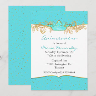 Robins Egg Blue and Gold Quinceañera Invitation