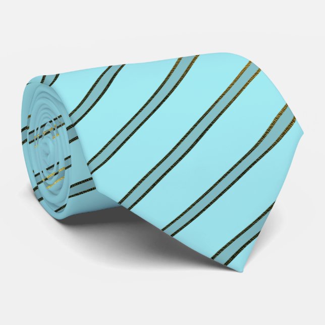 Robins Egg Blue and Gold Striped Pattern Neck Tie (Rolled)