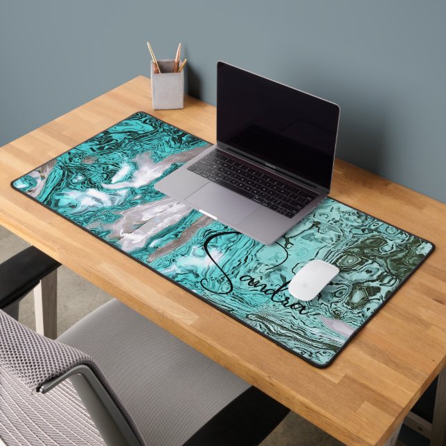 Robins Egg Blue and Grey Abstract Personalised Desk Mat (Office 2)