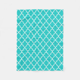 Robin's Egg Blue and White Moroccan Quatrefoil Fleece Blanket