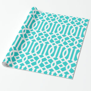 Robin's Egg Blue and White Trellis Pattern Wrapping Paper