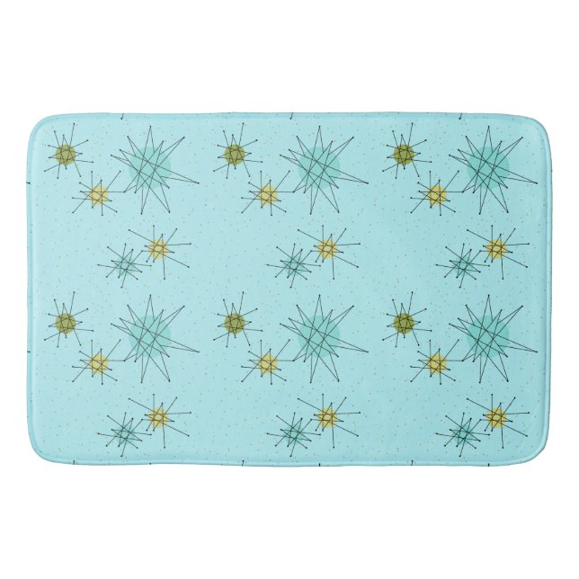 Robin's Egg Blue Atomic Starbursts Bath Mat (Front)