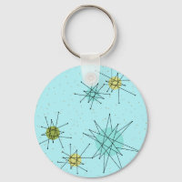 Robin's Egg Blue Atomic Starbursts Button Keychain