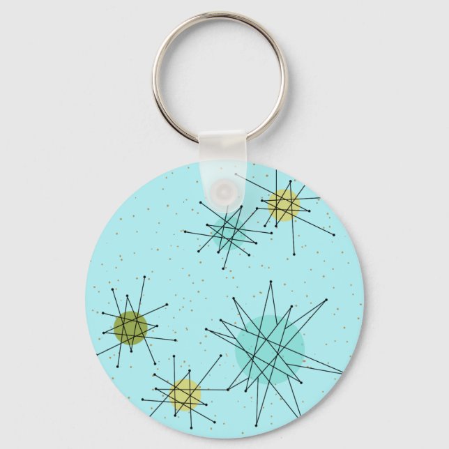 Robin's Egg Blue Atomic Starbursts Button Keychain (Front)
