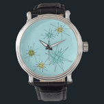 Robin's Egg Blue Atomic Starbursts  eWatch Watch<br><div class="desc">This Robin’s Egg Blue Iconic Atomic Starbursts eWatch pattern features iconic atomic starbursts. That’s right! The old school, robin’s egg blue coloured background with gold speckles is the perfect backdrop for the vibrant turquoise, soothing celery, and kitschy pear green coloured circles. The spots of colour are sporadically placed in various...</div>