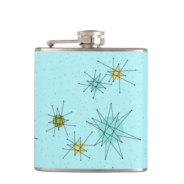 Robin's Egg Blue Atomic Starbursts Flask (Front)