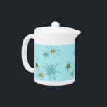 Robin's Egg Blue Atomic Starbursts Teapot<br><div class="desc">This Robin’s Egg Blue Iconic Atomic Starbursts Teapot pattern features iconic atomic starbursts. That’s right! The old school, robin’s egg blue coloured background with gold speckles is the perfect backdrop for the vibrant turquoise, soothing celery, and kitschy pear green coloured circles. The spots of colour are sporadically placed in various...</div>