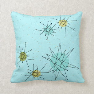 Robin's Egg Blue Atomic Starbursts Throw Pillow