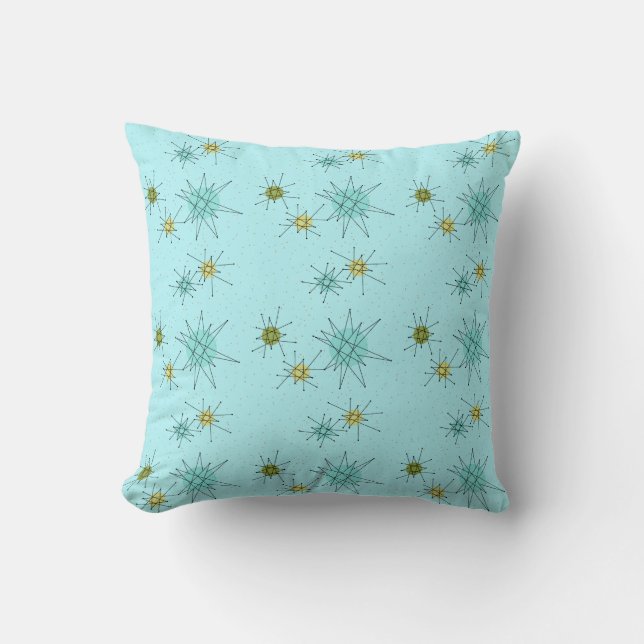Robin's Egg Blue Atomic Starbursts Throw Pillow (Front)