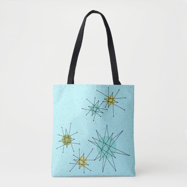 Robin's Egg Blue Atomic Starbursts Tote Bag (Front)