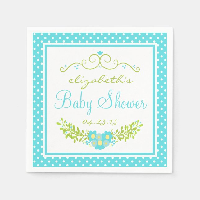 Robins Egg Blue Baby Shower- Floral Napkin (Front)