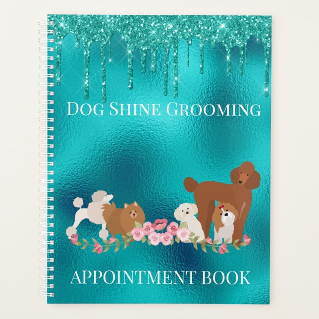Robin's Egg Blue Dog Grooming Glitter Pet Services Planner (Front)