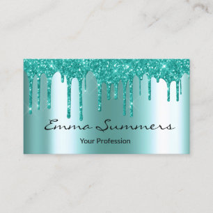 Robin's egg Blue Drips Metal Customise Glitter Business Card