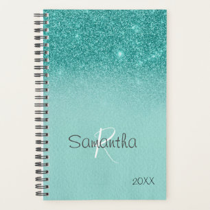 Robin's Egg Blue Glitter Sparkle Yearly Monogram Planner