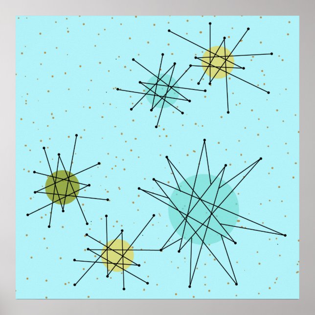 Robin's Egg Blue Iconic Atomic Starbursts Poster (Front)