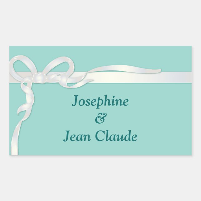 Robin's Egg Blue Jewellery Box with White Ribbon Rectangular Sticker (Front)