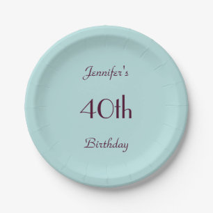 Robin's Egg Blue Paper Plates 40th Birthday Party