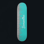Robin's Egg Blue Silver Glitter Drips Skateboard<br><div class="desc">This design may be personalised by choosing the customise option to add text or make other changes. If this product has the option to transfer the design to another item, please make sure to adjust the design to fit if needed. Contact me at colorflowcreations@gmail.com if you wish to have this...</div>