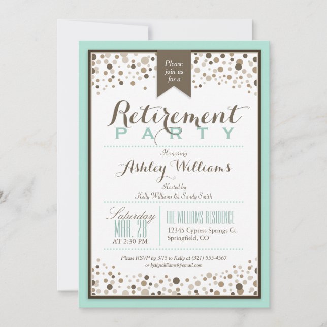 Robins Egg Blue, Taupe Modern Retirement Party Invitation (Front)
