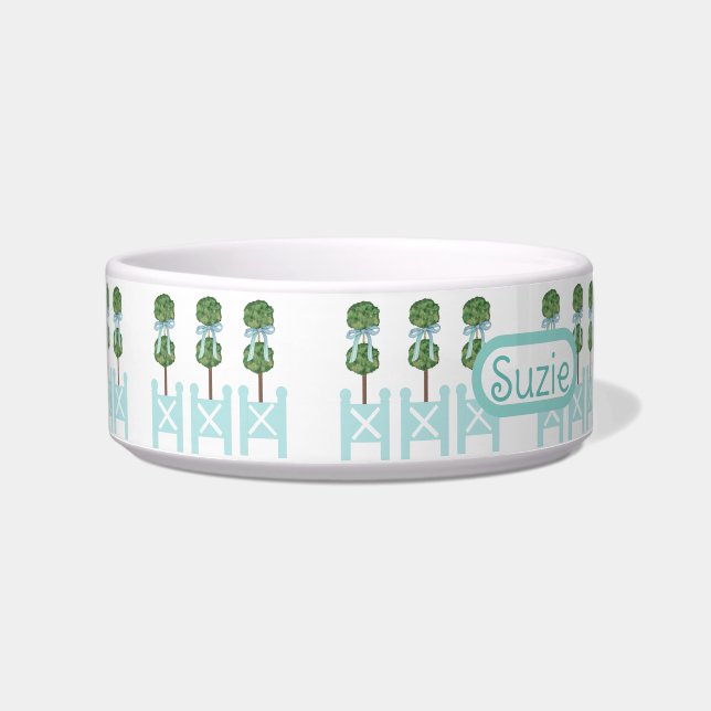 Robin's Egg Blue Topiaries Topiary Painted  Dog  Bowl (Front)