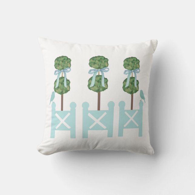 Robin's Egg Blue Topiary Bird Throw Pillow (Front)