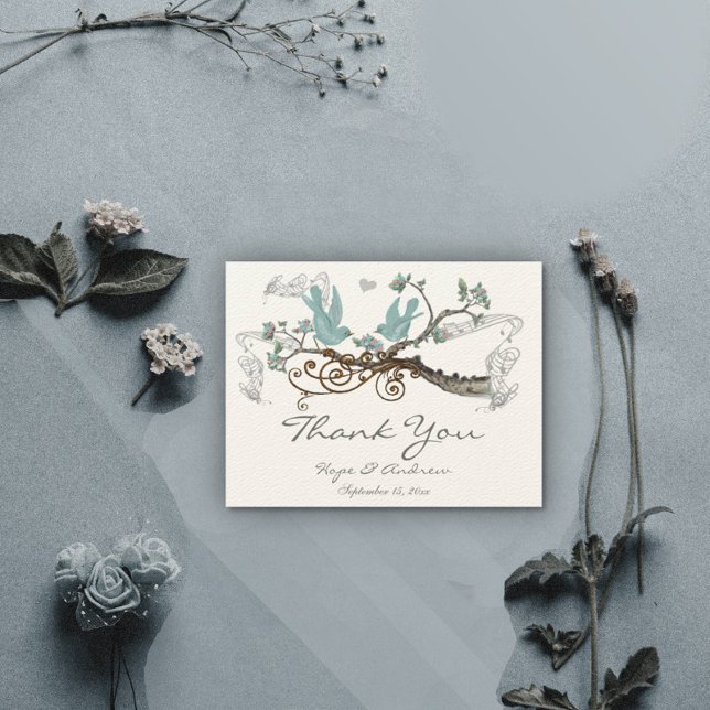 Robin's Egg Blue Vintage Love Birds  Thank You (Creator Uploaded)