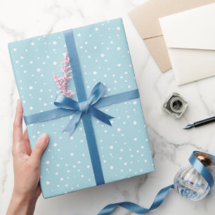 Robins Egg Blue White Falling Snow Holiday Wrapping Paper