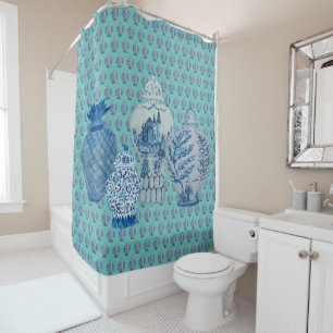 Robin's Egg Blue & White Ginger Jars Shower Curtain