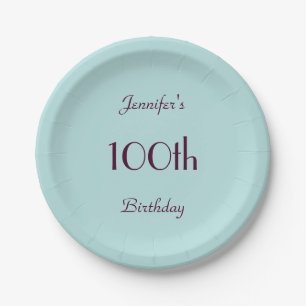Robin's Egg BluePaper Plates, 100th Birthday Party Paper Plate