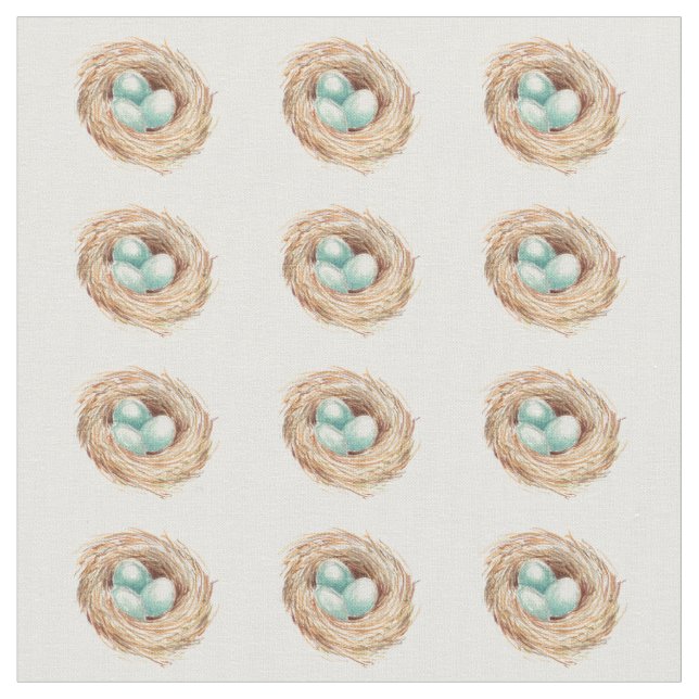Robin's Egg Nest Bird Fabric (Close Up)