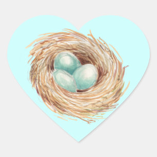 Robin's Egg Nest Blue Watercolor Heart Sticker