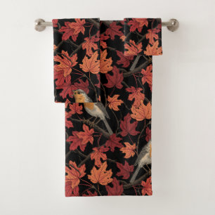 Robins in maple tree bath towel set