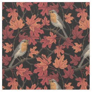Robins in maple tree fabric